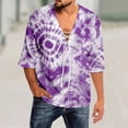 thumbnail image 2 of Krdevn Men's Spring and Summer Casual Tie Dye Print T Shirt Lacing V Neck 3/4 Sleeve Tops,XL, 2 of 5