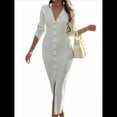 thumbnail image 3 of Vestido Midi de Punto Acanalado para Mujer, Estilo Informal, Cuello en V, Larga, Ajustado, para Otoño de 2025 XL, 3 of 10