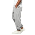 thumbnail image 5 of Men's Solid Color Cuffed Wide Leg Joggers Elastic High Waist Deep Side Pockets Soft Loose Cut for Daily Errands Weekend Trips Gray XL, 5 of 6