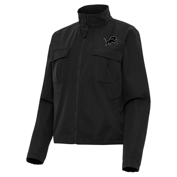 Women's Antigua Black Detroit Lions  Brushed Carbon Even Par Full-Zip Jacket