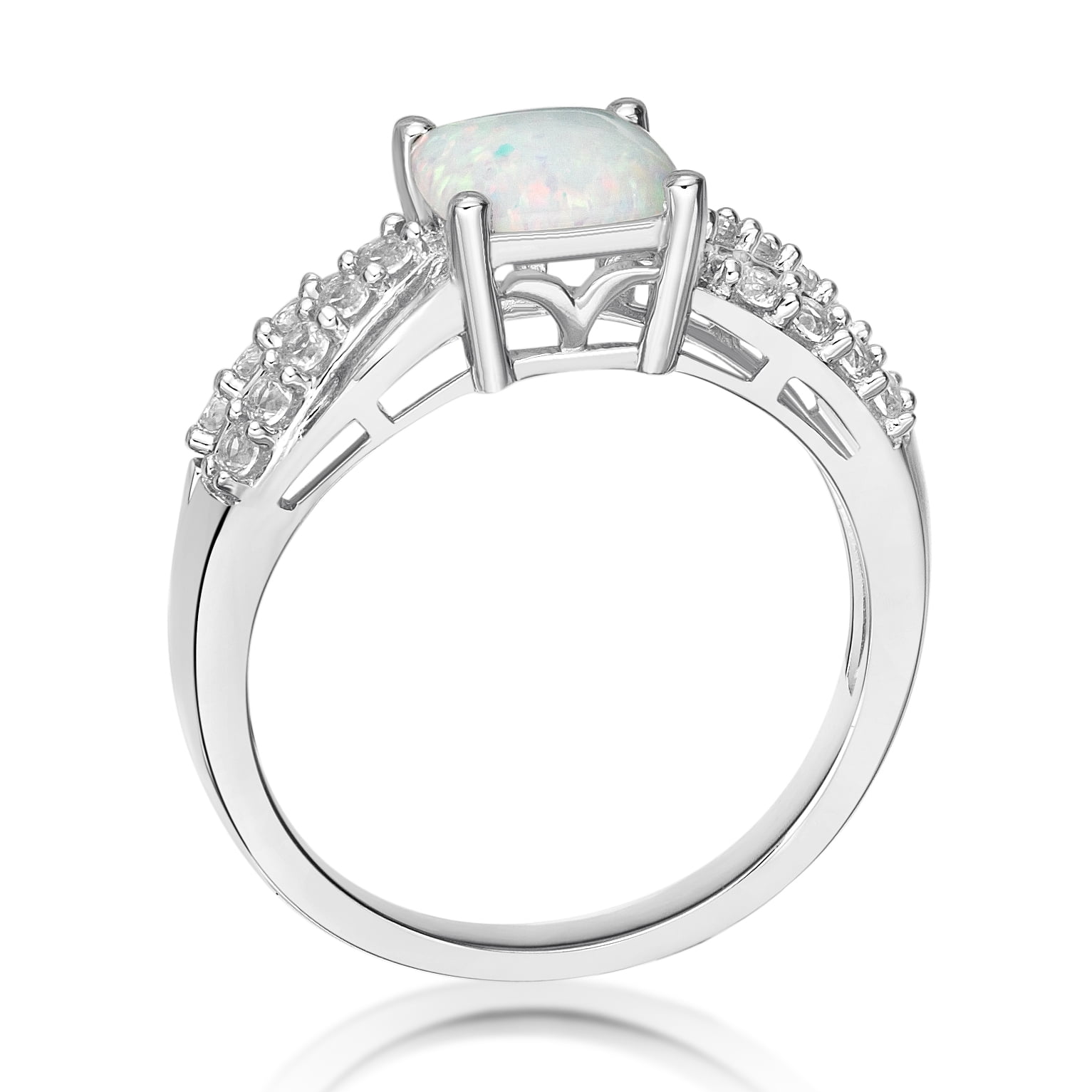 Jay Heart Designs 925 Sterling Silver Created Opal and Created White Sapphire Ring