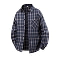 thumbnail image 3 of Camisetas de Bolsillo de Manga Larga de los Hombres de Moda Casual Suelta Botonada a Ajedrez Blusa de Cuello Turndown para el Invierno, 3 of 5