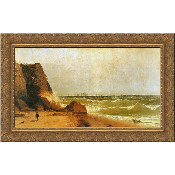 Near Newport, Rhode Island 24x16 Gold Ornate Wood Framed Canvas Art by John Frederick Kensett