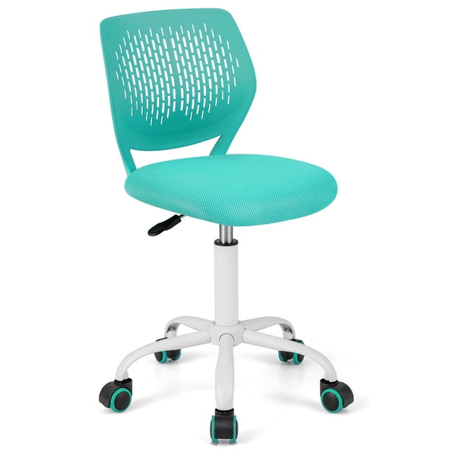 Giantex Kids Desk Chair, Adjustable Swivel Chair for Children, Armless Mesh Task Student Study Chair w/Lumbar Support & Adjustable Height, Rolling Computer Chair, Turquoise
