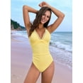 thumbnail image 6 of Women'S One Piece Swimsuit Deep V Neck Tummy Control Bathing Suit Double Straps Crisscross Swimwear Light Yellow M, 6 of 9