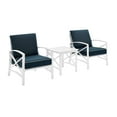 thumbnail image 6 of Crosley Furniture Kaplan 3-Piece Outdoor Chat Set in White with Navy Cushions, 6 of 6