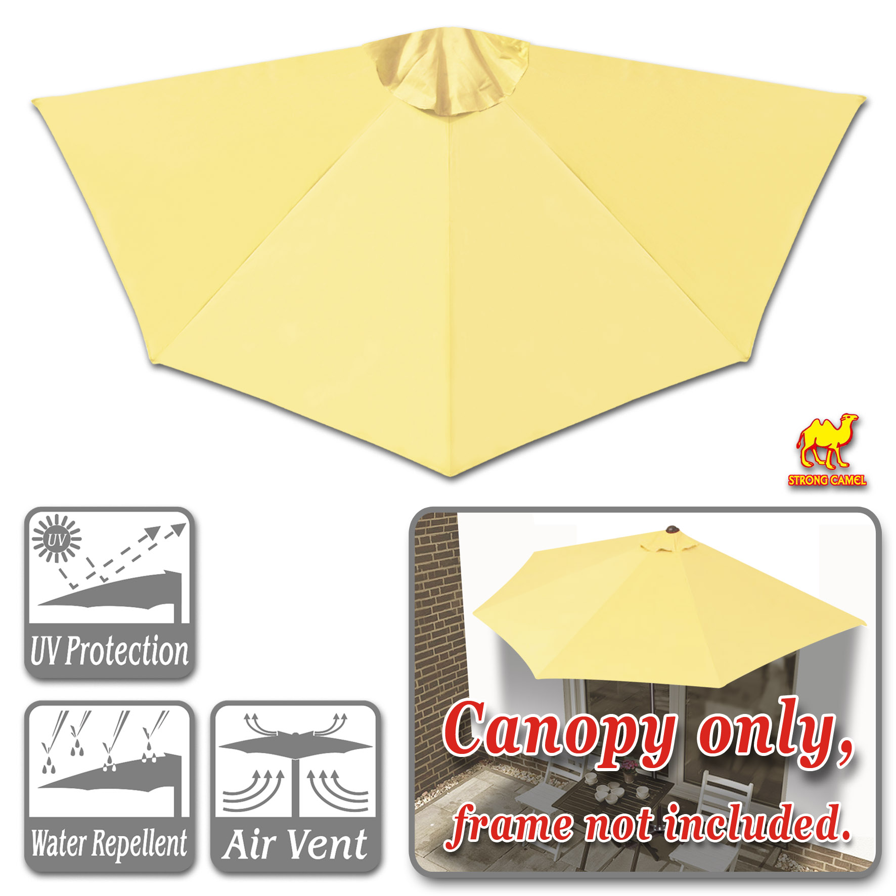 Sunny Patio 10' x 10' 5-Rib Beige Patio Umbrella Canopy, UV Protective Polyester Cover