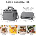 thumbnail image 4 of Bolsa térmica de 15 litros, bolsa térmica suave con aislamiento, bolsa de picnic plegable, gran capacidad, impermeable, bolsa térmica para comidas, almuerzo, oficina, escuela, picnic, playa, 4 of 4