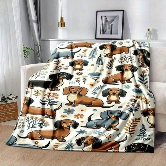 Super Soft Blanket Cute Dachshund Prints Flannel 70X100Cm Birthday Gift for Dog Lovers for Home
