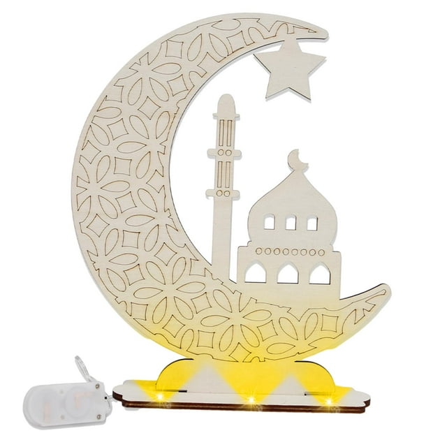 Lámpara de mesa de madera con forma de luna para decoración de Eid Mubarak, centro de mesa multifuncional para bodas y fiestas Estilo C