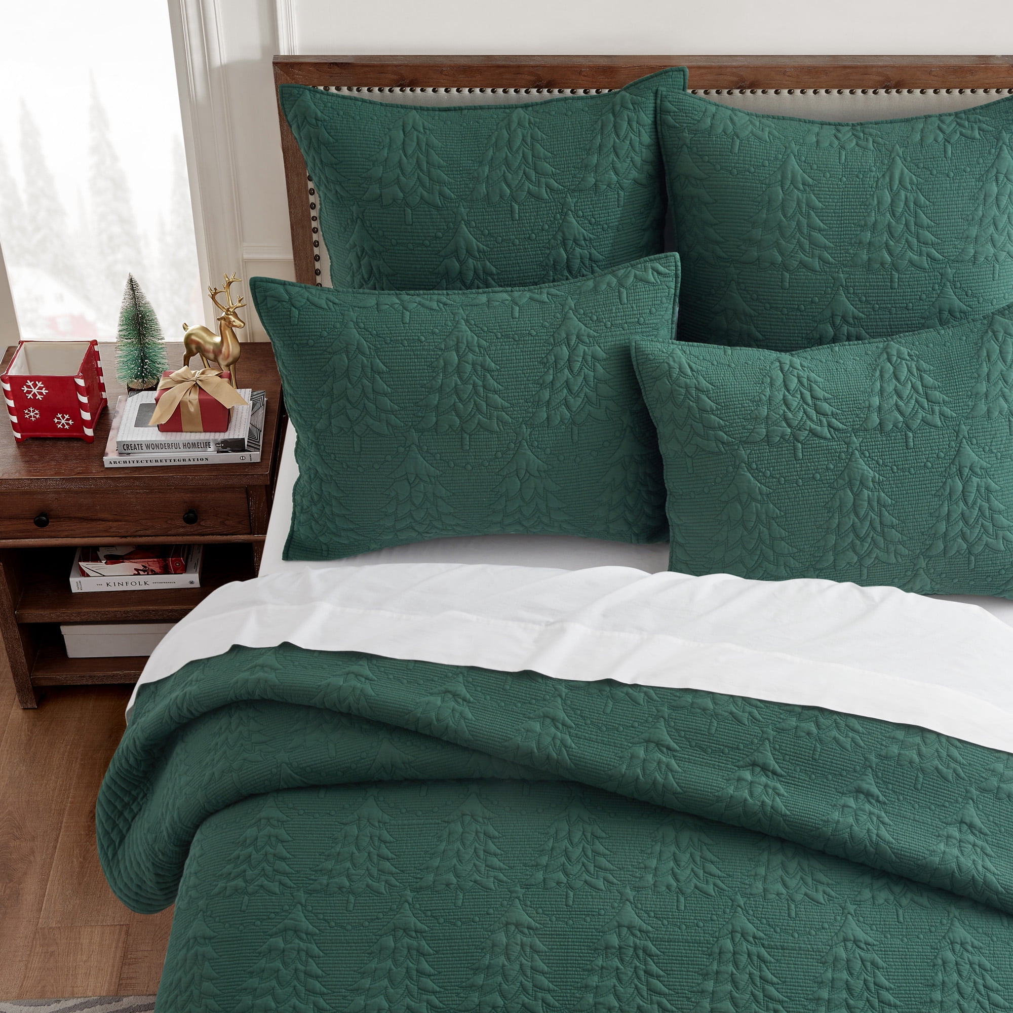 Levtex Home - O Christmas Tree Quilt - Euro Sham Set of 2 - Pine Trees - Green - Quilt (26x26in.) - Reversible - Cotton