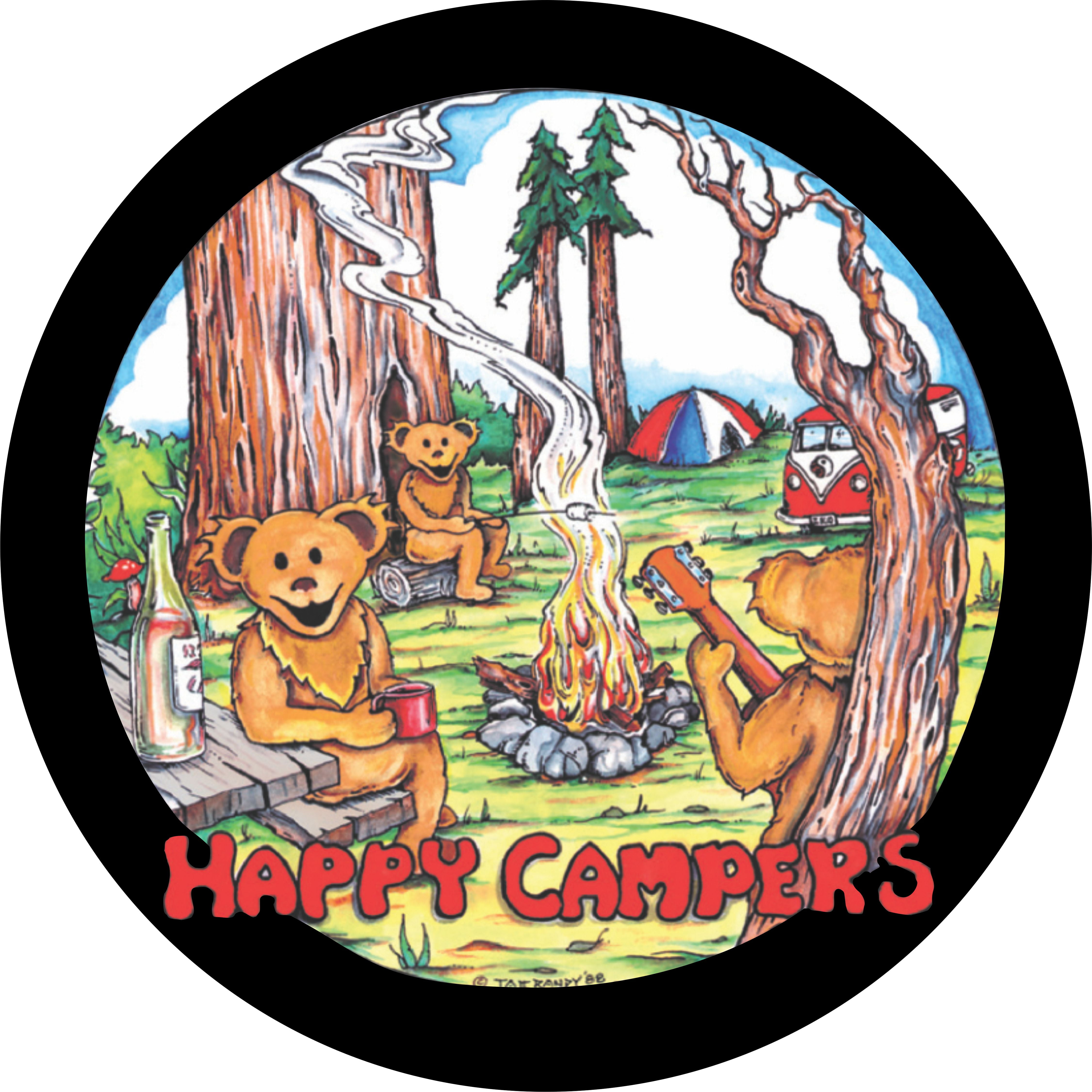 Happy Camper Bear Universe Exploration Tire Covers American Flag Wheel Cover Protectors Weatherproof UV Protection Spare Tire Cover Universal Fit for RV Van SUV Truck Travel Trailer Accessories 