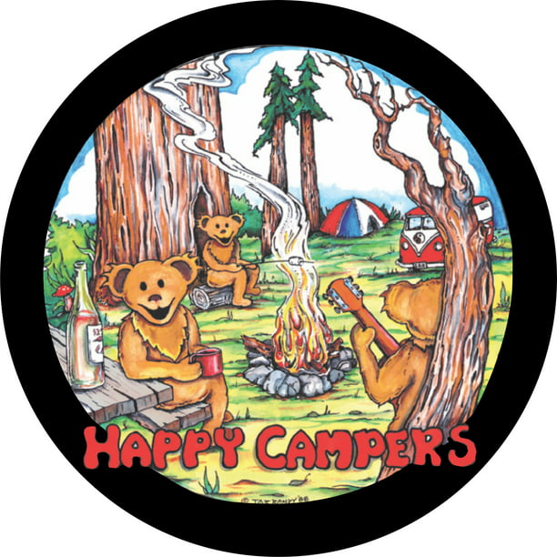 Tire Cover Central Happy Camper Bears Spare Tire Cover Black Vinyl   