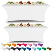 6FT Stretch Spandex Tablecloth Rectangular Fitted Table Cover for Standard Folding Tables, Universal Fit  Tablecloth for Wedding, Trade Show, Vendor Stand (White,2-Pack)