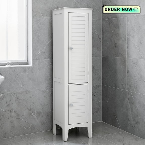 Tcbosik 63 Inch Bathroom Cabinet with 2 Doors, Floor Standing Cabinet, Modern Storage Cabinet with Adjustable Shelves for Living Room, White
