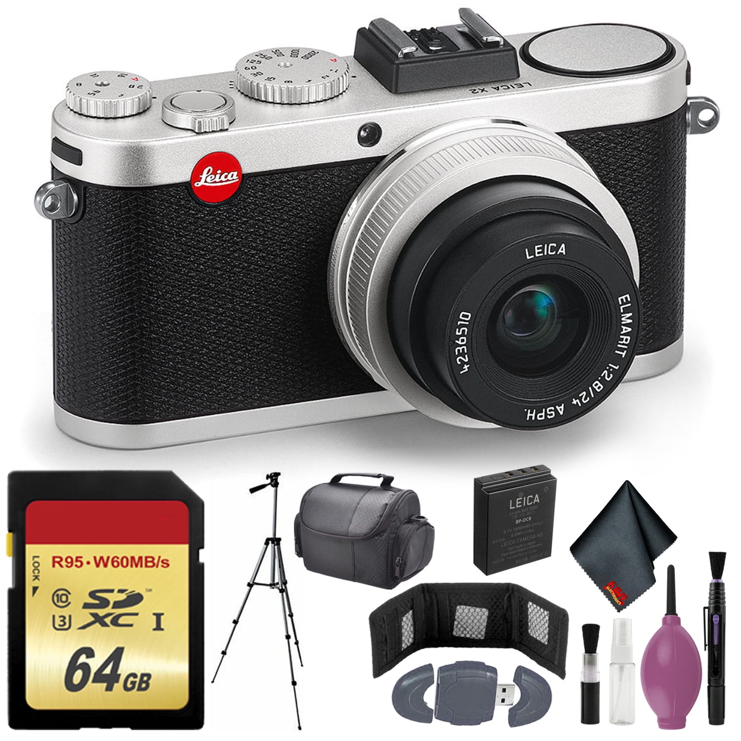Staple Ray social Leica X2 Digital Compact Camera With Elmarit 24mm f/2.8 ASPH Lens Silver -  64GB - Memory Card Wallet & Reader - 72" Tripod - Case - Walmart.com