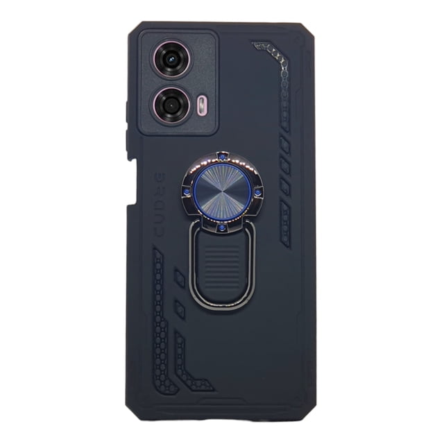 Funda Uso Rudo Con Anillo Magnético Para Motorola G24 / G04 Negro Más 2 Micas De Cristal