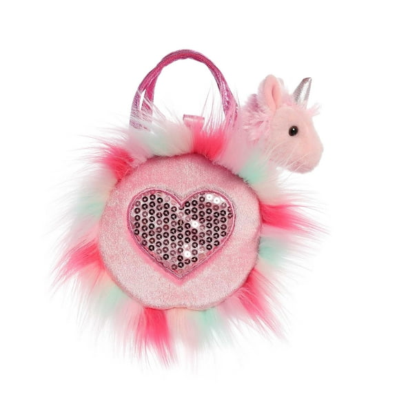 Aurora - Small Pink Fancy Pals - 5.5" Sparkle Heart Pink Llamacorn - Fashionable Stuffed Animal