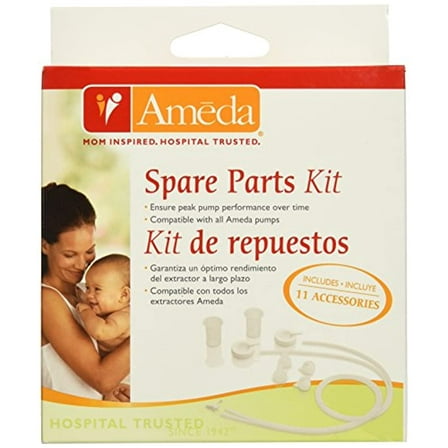 Ameda Spare Parts Kit for Breast Pump Includes: (4) Valves, (2) Silicone Tubing, (2) Silicone Diaphragms, (2) Adapter Caps, (1) Tubing Adapter
