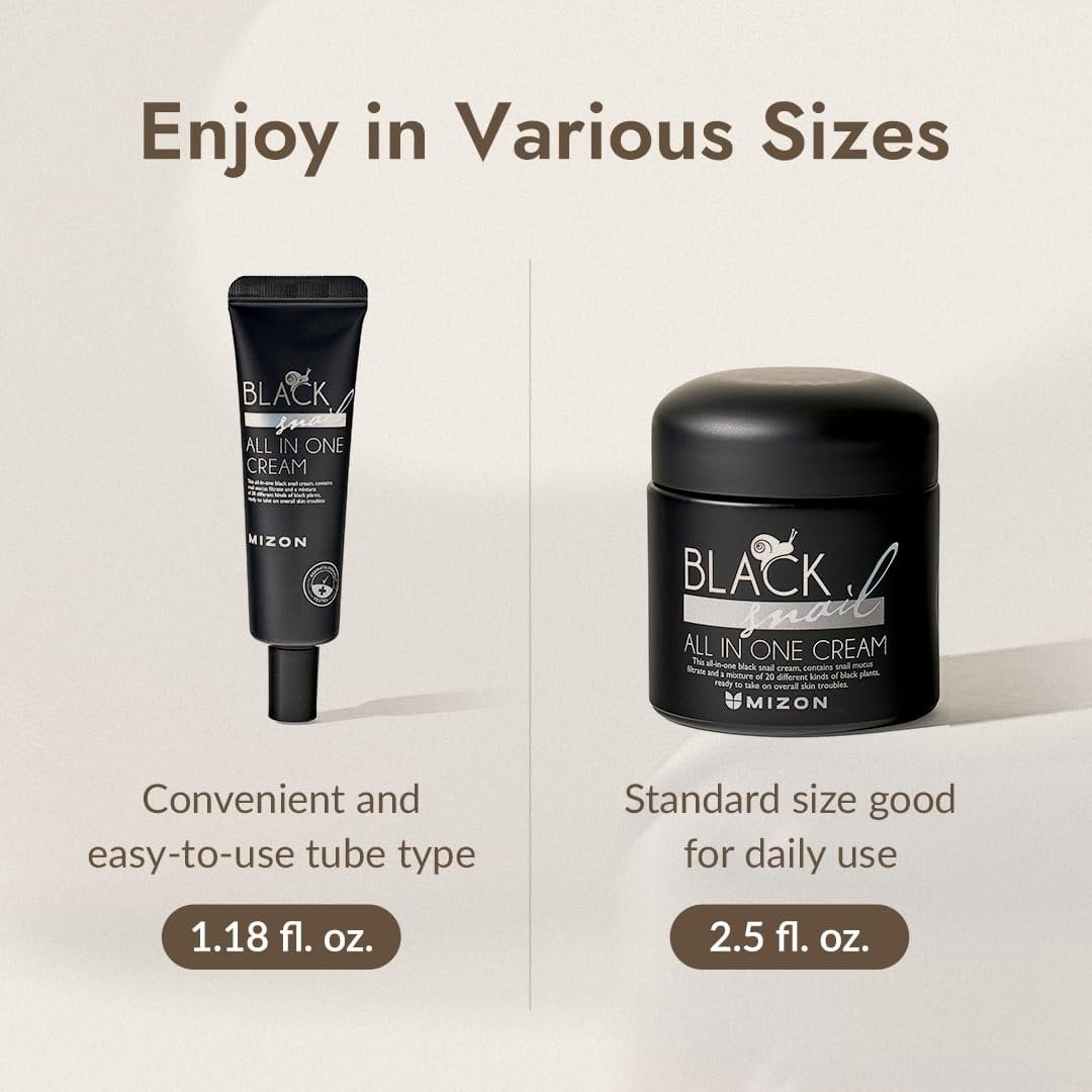 MIZON Black Snail All In One Cream Intensive Korean Skin Care Facial Moisturizing Snail Mucin Extract 2.54 fl oz