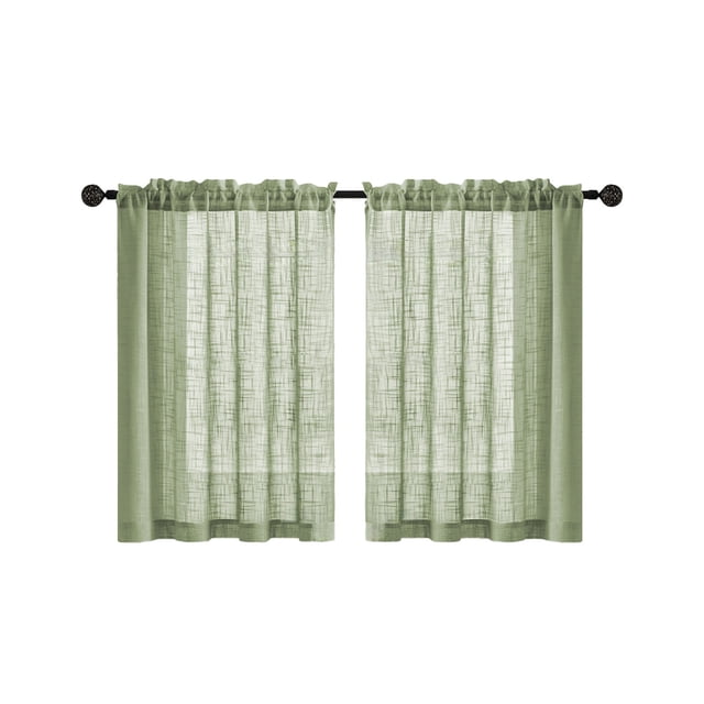 Birdeem Semi-Sheer Room Divider Curtains, 2-Pack Linen Feel Window Treatment for Kitchen, Light Filtering Valance for Bathroom Bedroom, 25 x 31 Inches