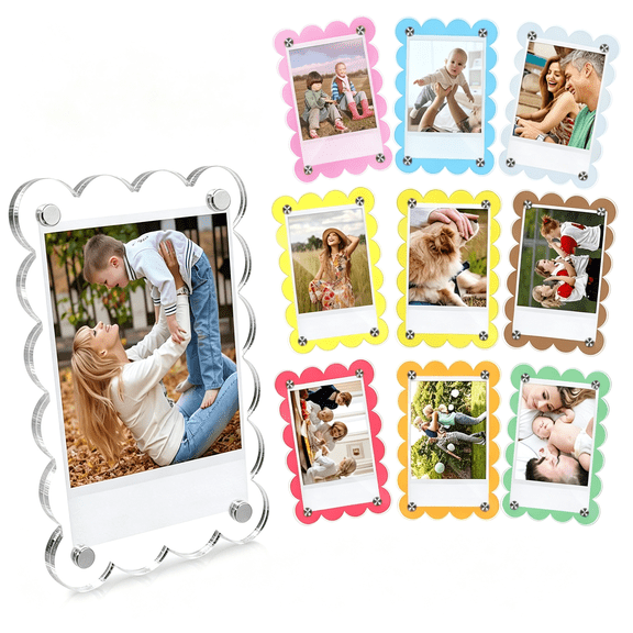 XIBUFE 10Pcs 2.36X3.54" Acrylic Fridge Magnetic Frame Scalloped,Double Sided Frame,Magnet Picture Frames for Fridge Suit Mini,Frames for Fridge/Locker,Colorful Set