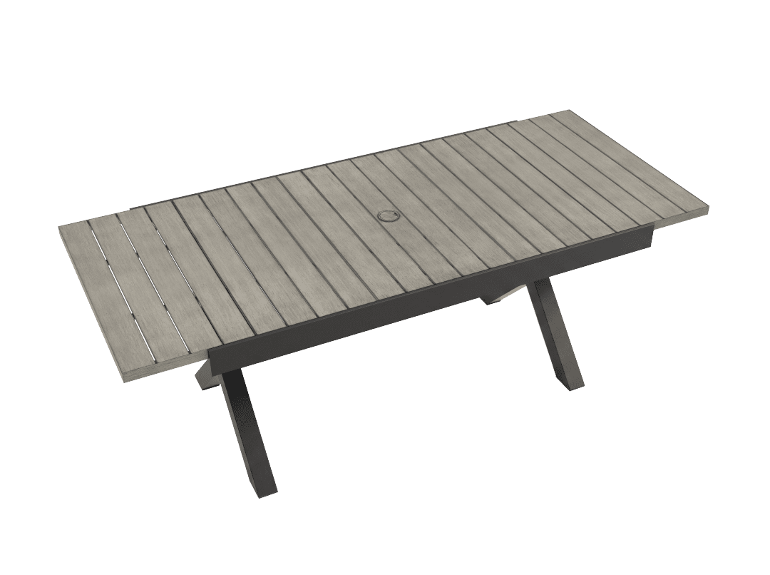 83" Expandable Outdoor Dining Table for 6-8 Person, Aluminum Sturdy Frame with Umbrella Hole, Limed Oak