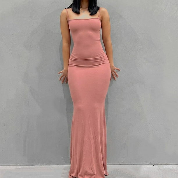 2025 Vtido Largo Sexi Para Mujer, Vtido Largo Fruncido Sin Mangas Ajustado Liso Para Fita De Verano, Vtido Con Abertura En La Palda, Ropa Para Discoteca, Traj Para Mujer - AliExprs 200000345