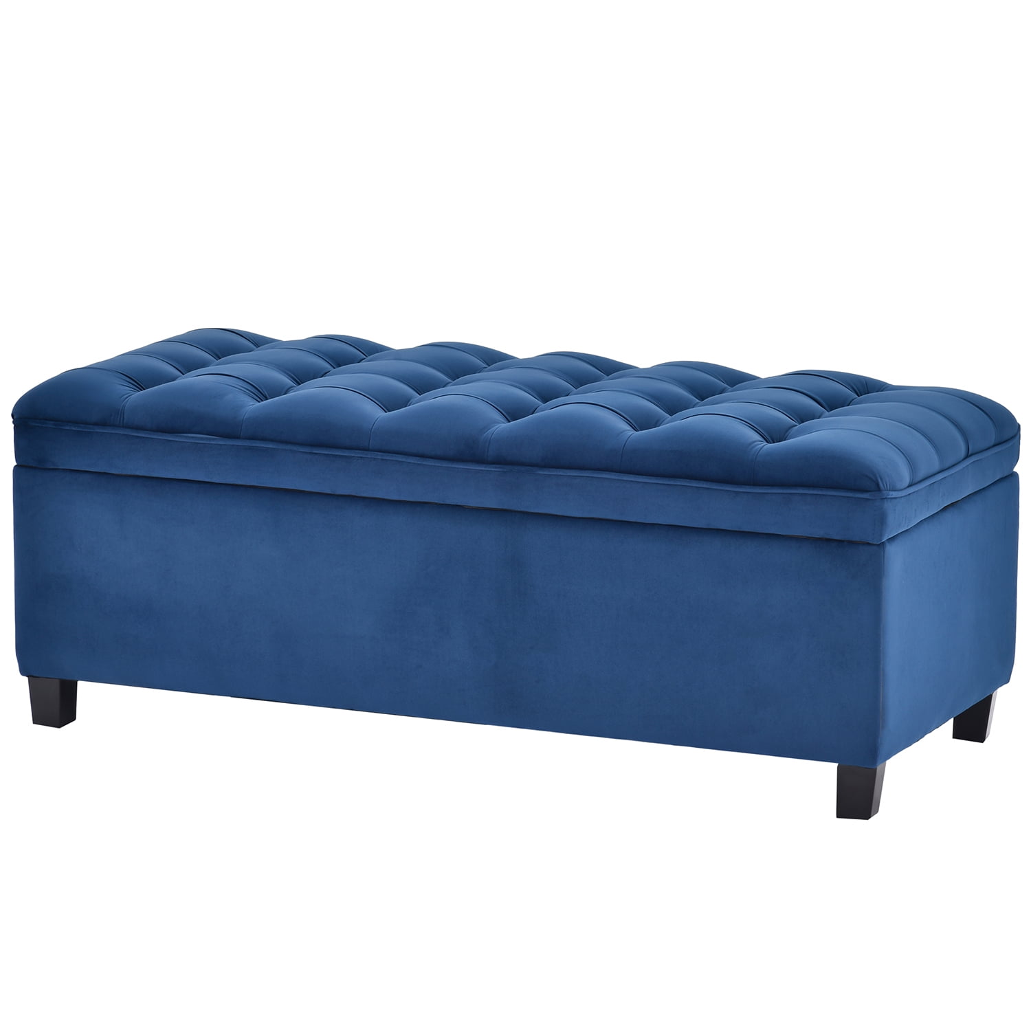 Kadyn Upholstered Flip Top Storage Bench, Storage Ottoman Bench with Button Tufted Top, Folding Chest Foot Rest Stool for Bedroom, Blue
