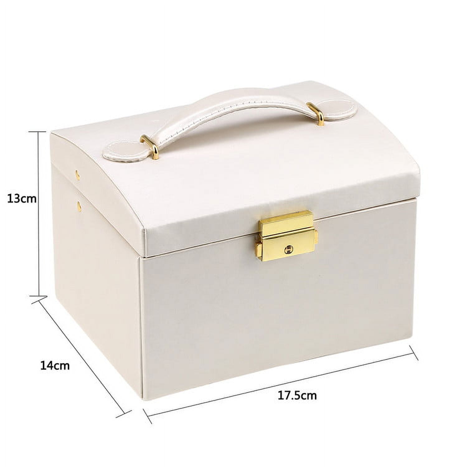 Walfront 3-Layer Girls Leather Jewelry Box And Jewelry Organizer Watch Storage Lockable Jewelry Organizer Mirrored Storage Case for Women, Beige