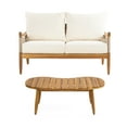 thumbnail image 3 of Christopher Knight Home Modern 2 Piece Patio Loveseat Coffee Table Set with Cushion, Solid Wood, Teak+ Beige, 3 of 13