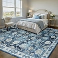 thumbnail image 3 of Blue Area Rugs For Living Room, Washable Large Rug, Vintage Floral Soft Carpet, Non Slip & Low Pile, For Indoor Bedroom Dining Home Playroom Office Under Table, Blue Garden 2x3ft, 3 of 6