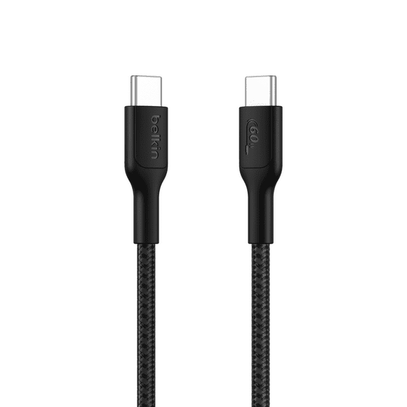 Belkin BoostCharge Braided USB-C to USB-C Cable (1M/3.3ft. 60W) - Soft, Flexible Fast-Charging Cable, Type C Charger Cord for iPhone 16 & 15 Series, Galaxy S25, MacBook, iPad Pro, & More Black USB 2.0