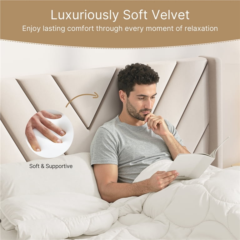 Yaheetech King Upholstered Platform Bed, Beige photo 7