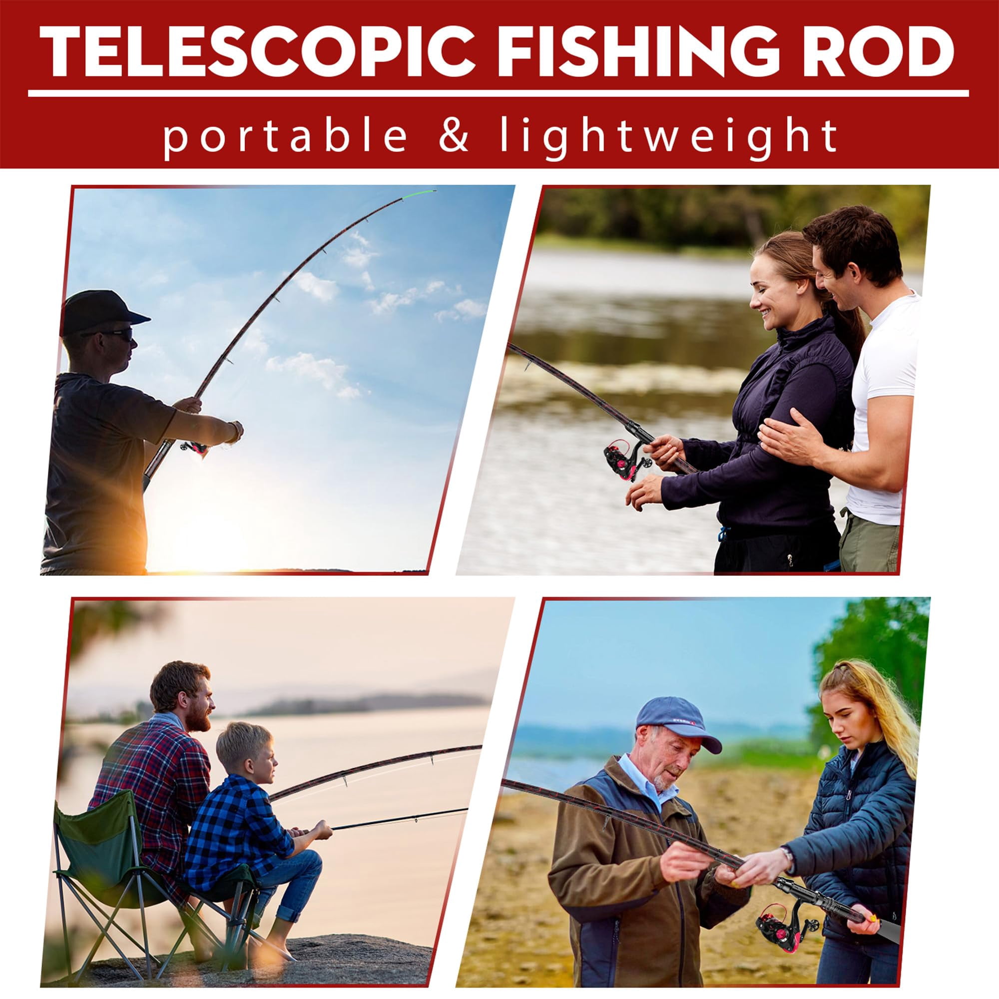 Fishing Rod And Reel Combos  Design With X-warping Painting Carbon Fiber Telescopic Combo Kit Tackle Box Gift For Beginner Angler