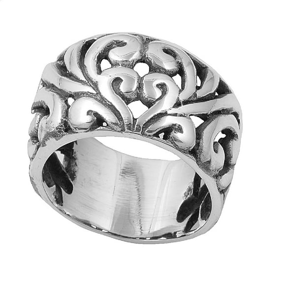 925 Sterling Silver Abstract Sprouts Pattern Filigree Ring Size 8