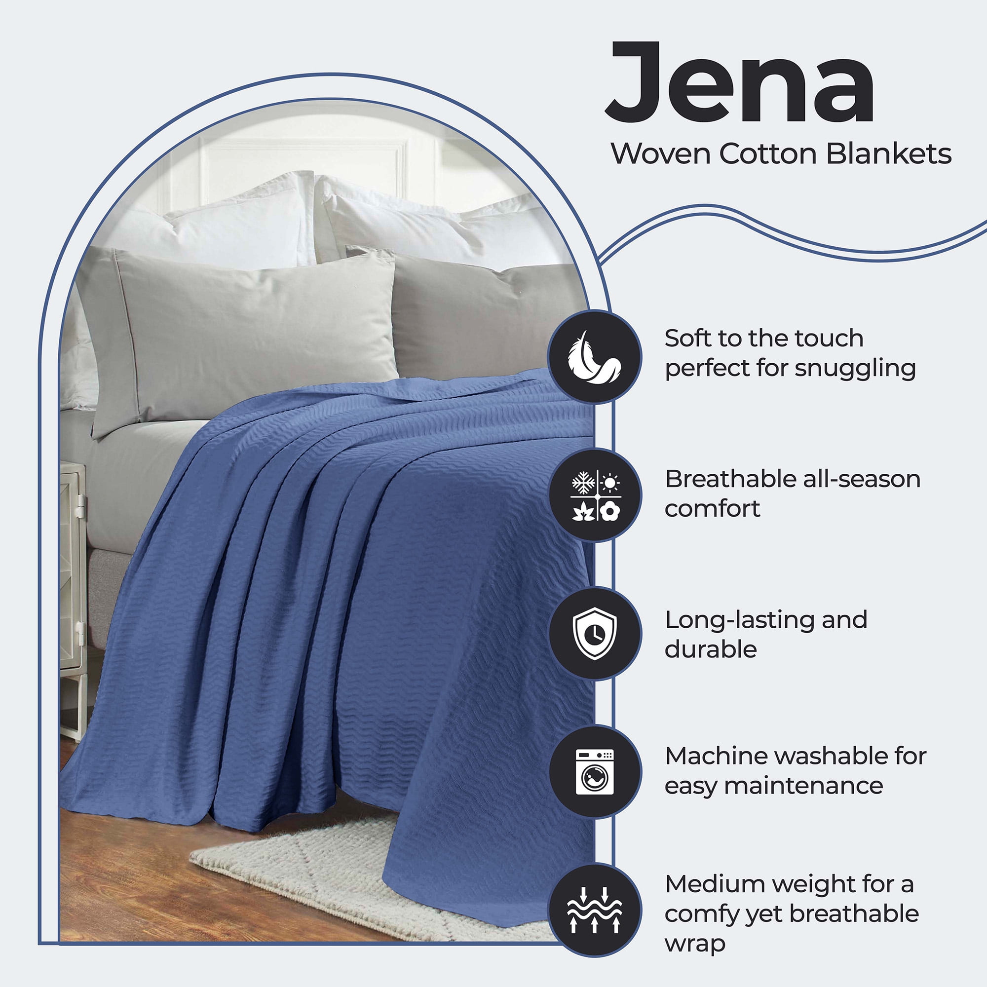Superior Jena Cotton Textured Chevron Woven Blanket, King, Merritt Blue