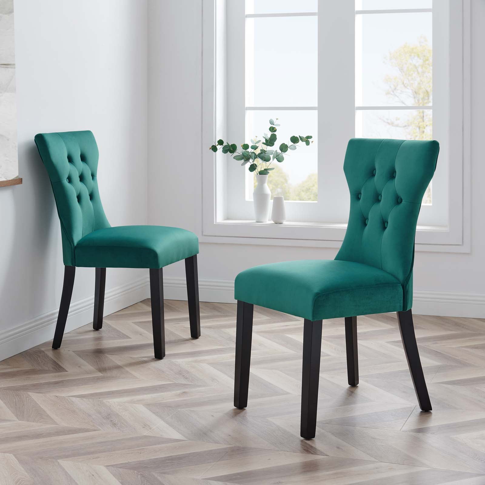 Modway Silhouette Performance Velvet Dining Chairs Set of 2 in Teal — free download