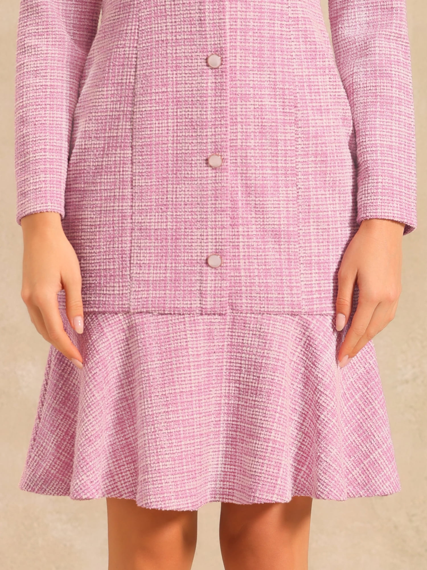 DARING DIVA Women's Tweed Long Sleeve Wedding Cocktail Bodycon Dress M Pink