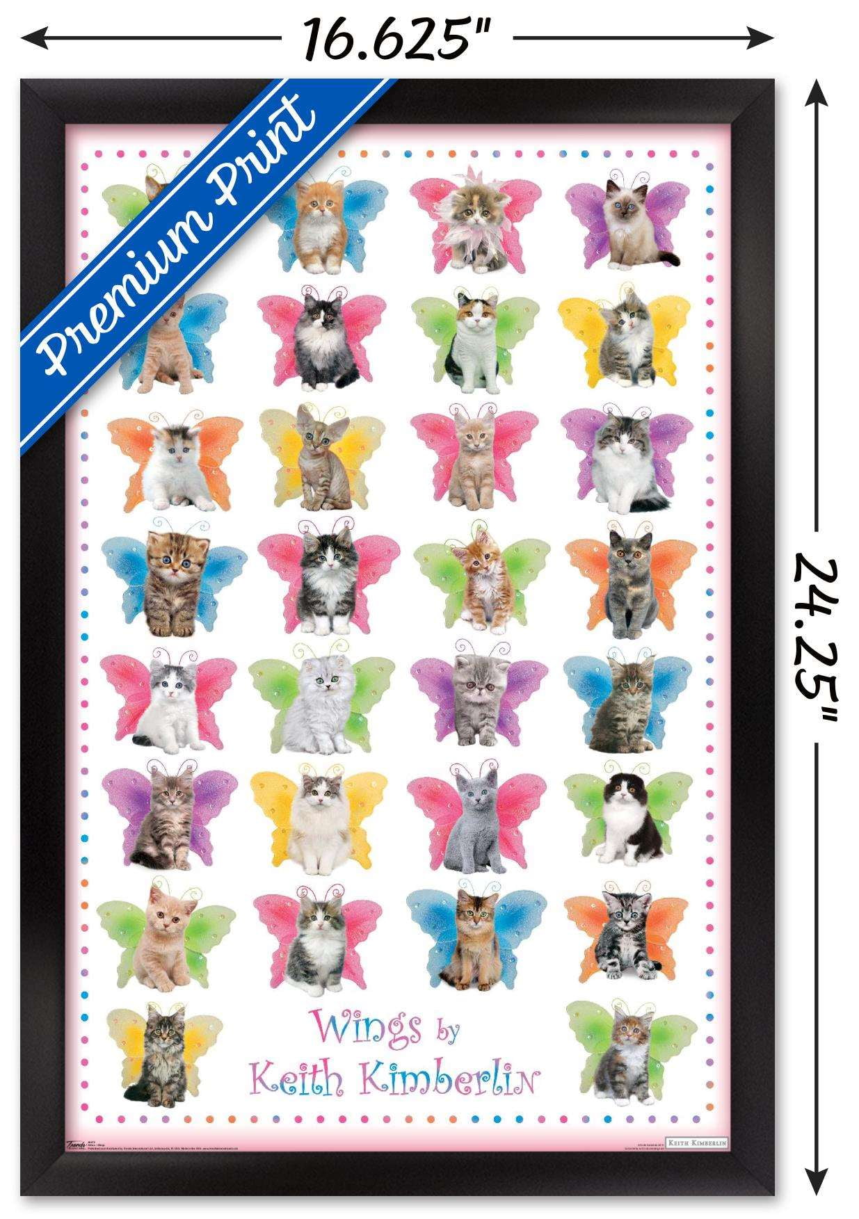 Keith Kimberlin - Kittens with Butterfly Wings Wall Poster, 14.725" x 22.375", Framed