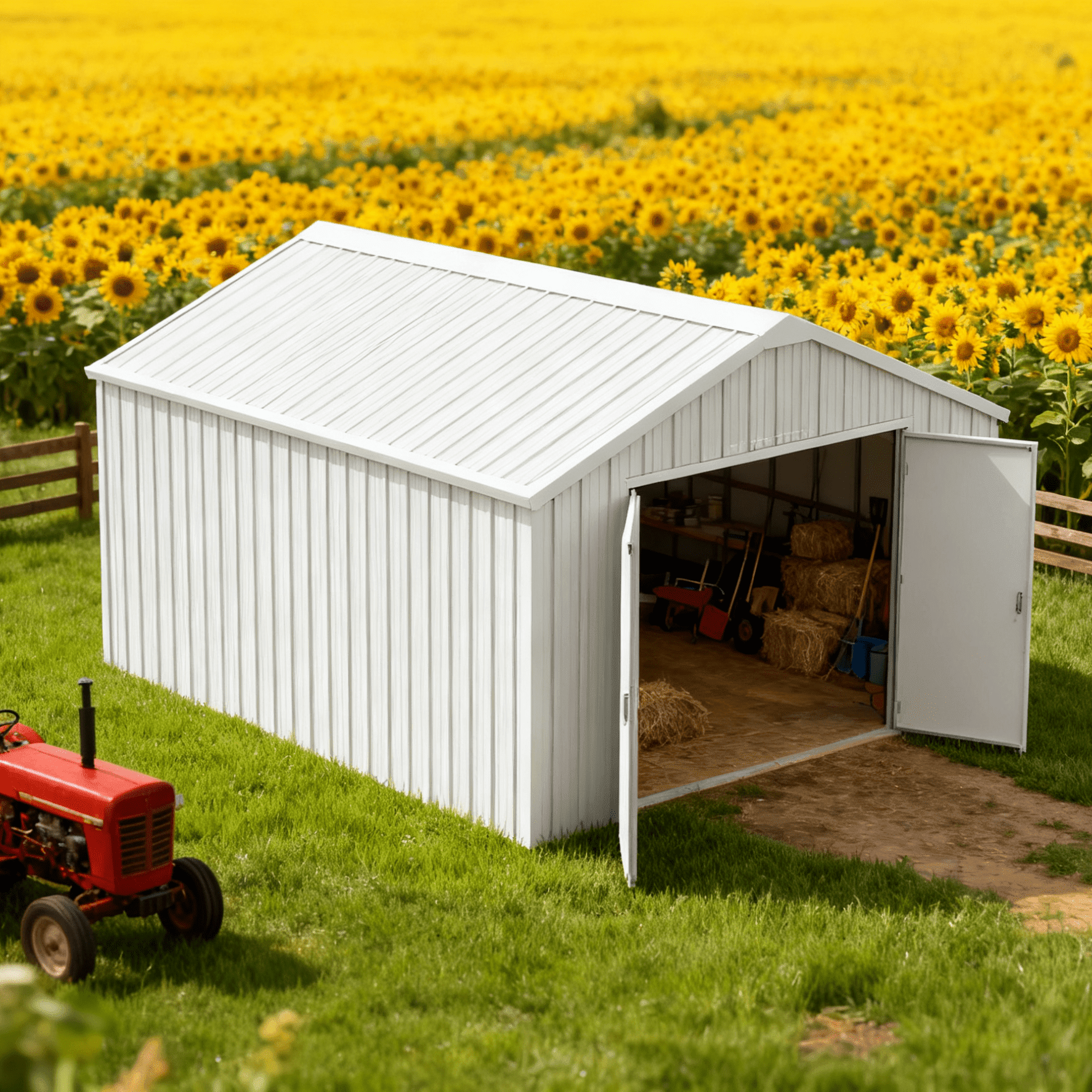 Chery Industrial 12FT x 20FT Single Garage Metal Shed – Heavy-Duty Double Door Outdoor Storage Unit for Vehicles, Tools & Equipment