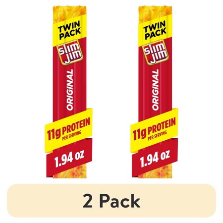 (2 pack) Slim Jim Smoked Meat Sticks, Original Flavor, High Protein, Twin Pack, 1.94 oz.