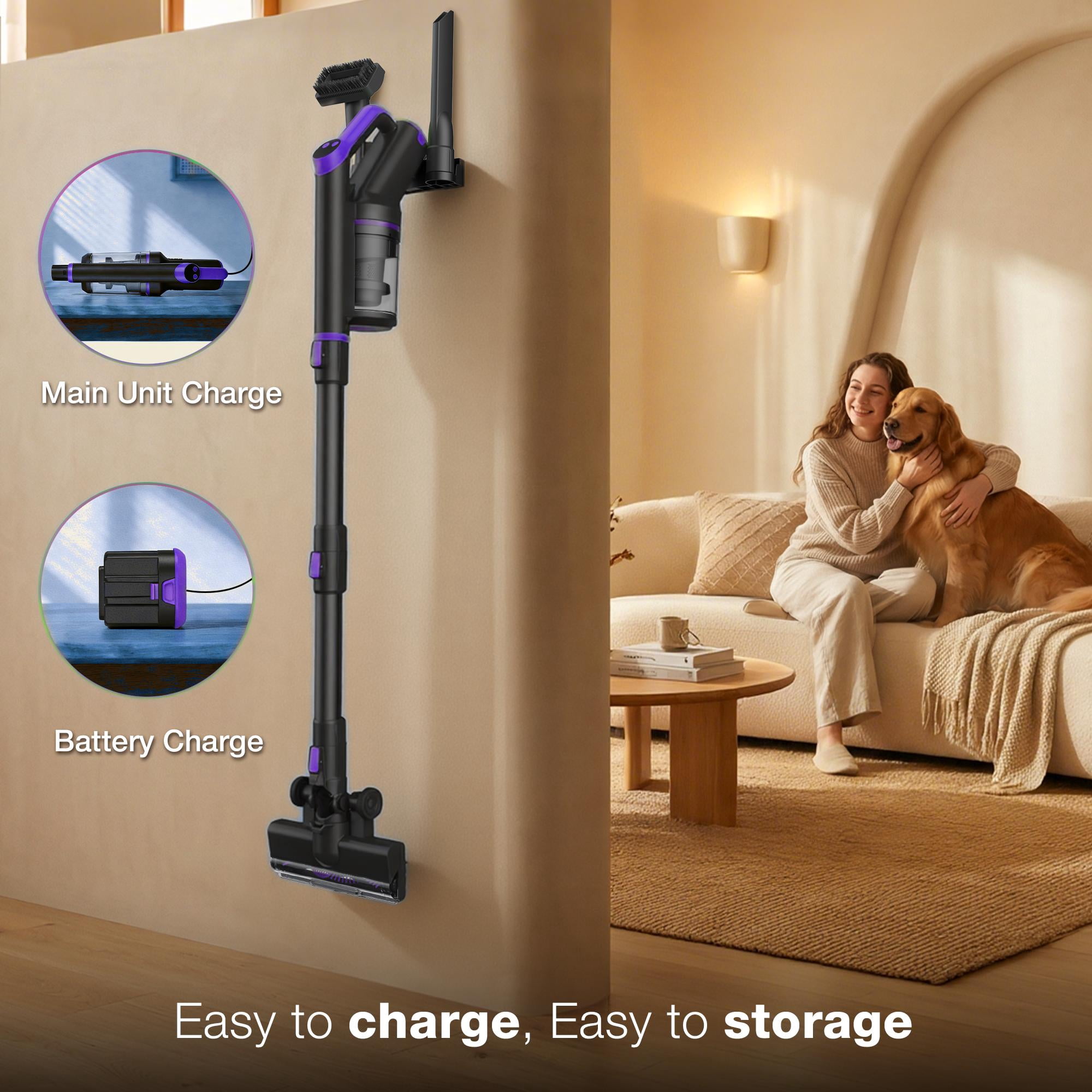 Maircle Cordless Vacuum Cleaner, 40Kpa Powerful Suction Stick Vacuum with LED Display for Home Carpet Hard Floor Pet Hair