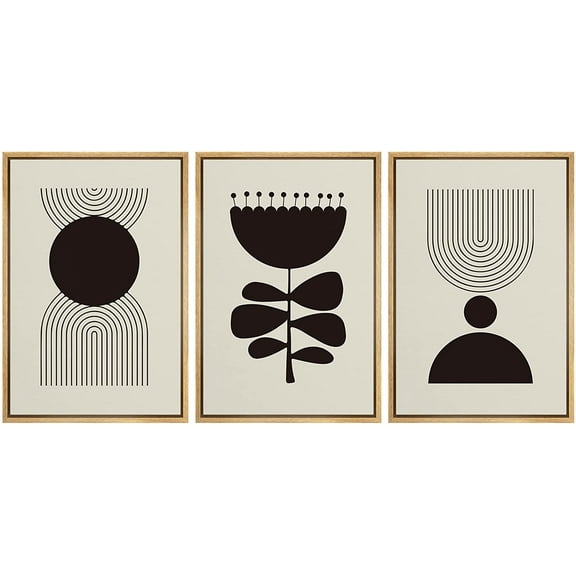 PixonSign Framed Canvas Print Wall Art Set Duotone Dark Ink Geometric Figure Collage Abstract Shapes Illustrations Modern Art Boho Decorative for Living Room, Bedroom, Office - 24"x36"x3 NATURAL