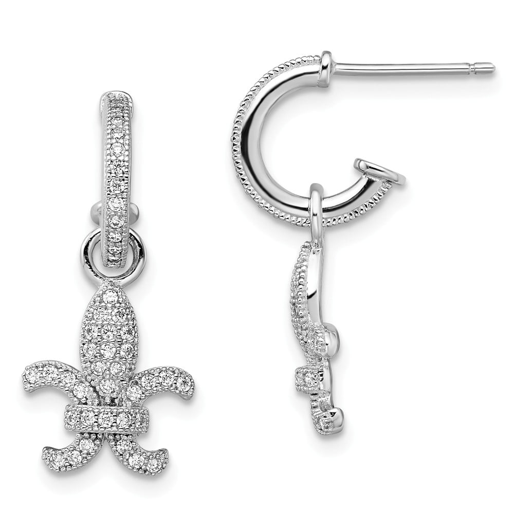 FB Jewels Solid Sterling Silver Black And White Diamond Fleur De Lis Post Earrings 