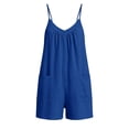thumbnail image 5 of Women's Summer Casual Loose Fit Jumpsuit for Women,Adjustable Spaghetti Strap V Neck Romper with Pockets,Lightweight Loungewear Shorts Outfit for Beach Vacation Home Blue XL, 5 of 5