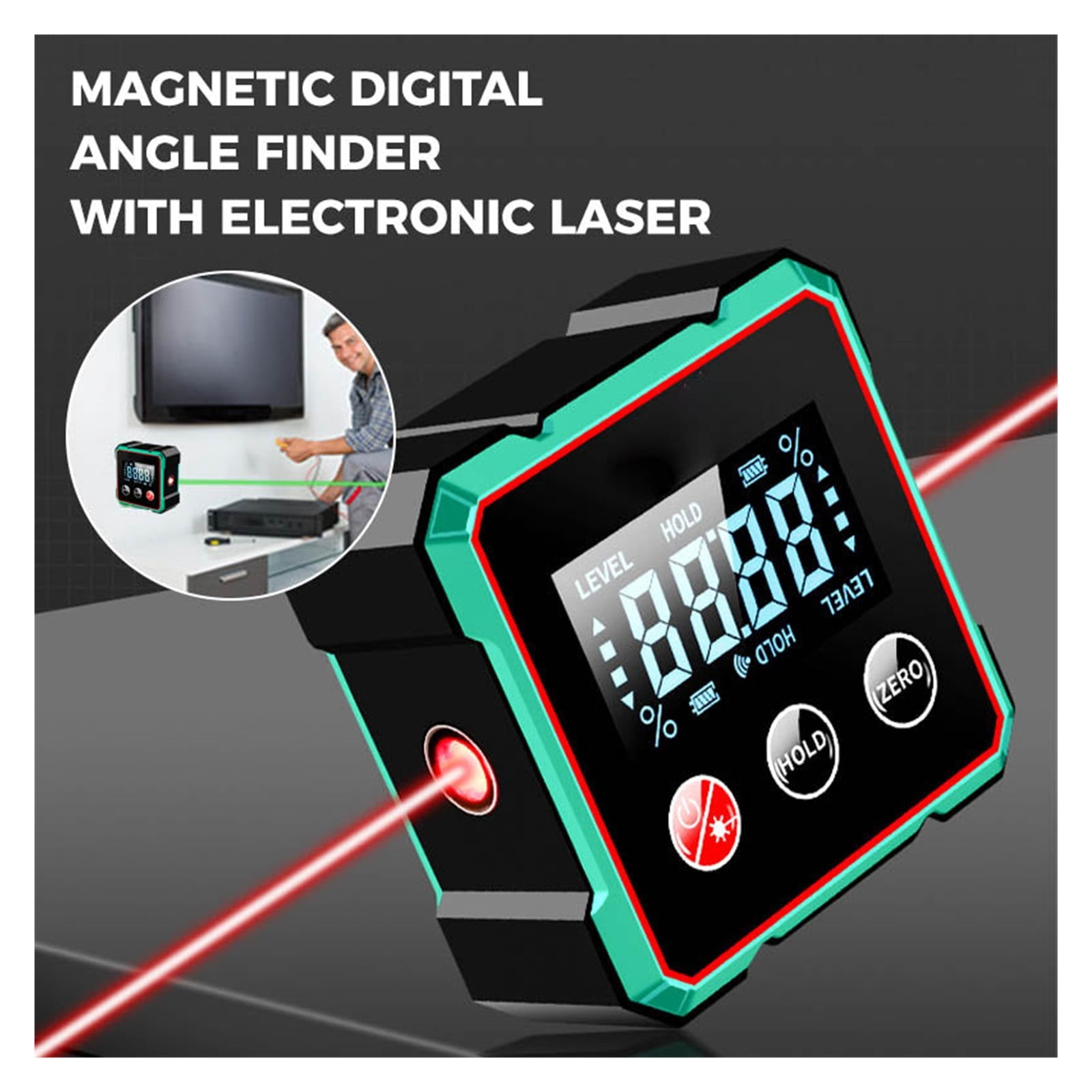 Magnetic Digital Angle Finder with Electronic Laser Gauge Ruler 360° LCD Electronic Protractor ,Water-Proof & Dust Resistant