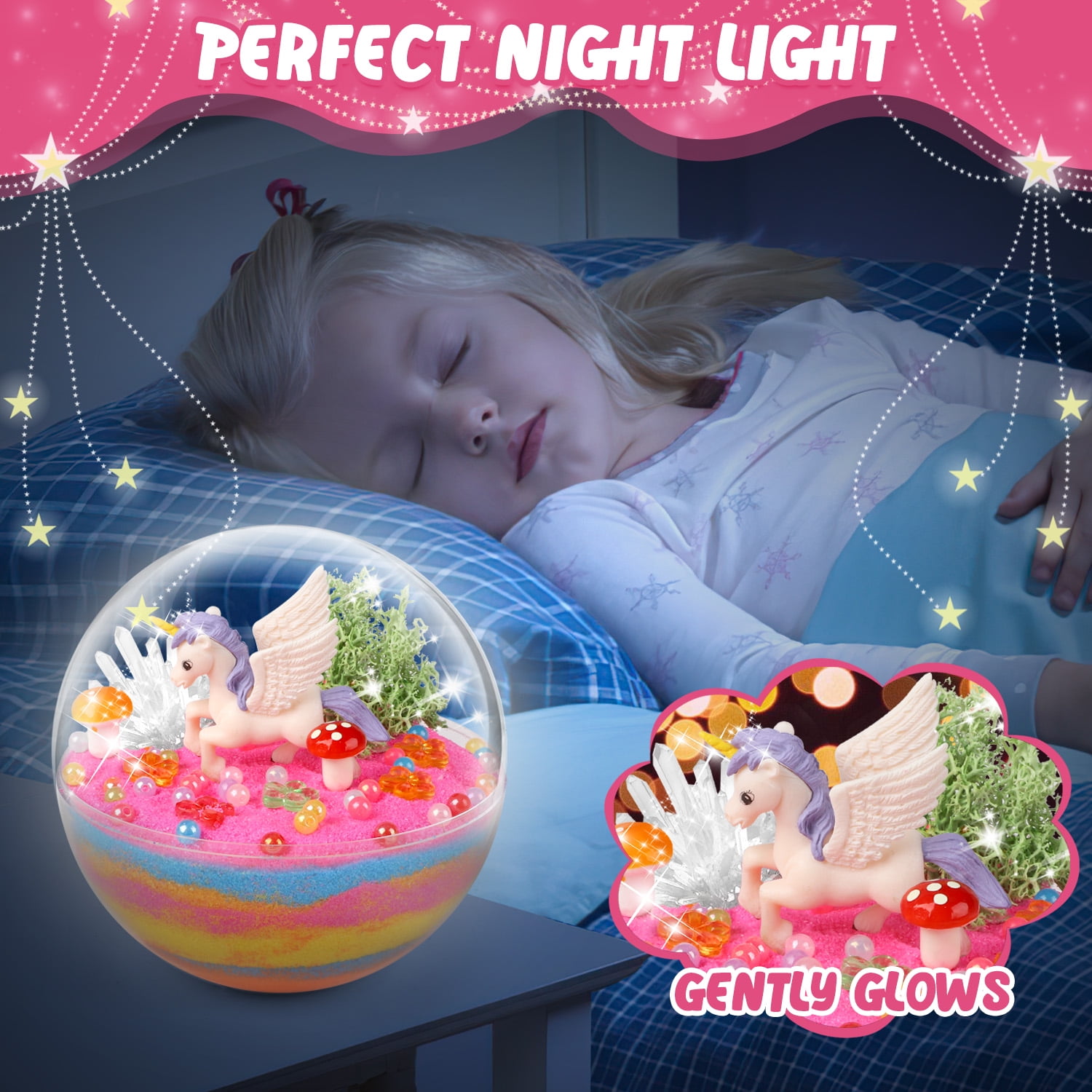 Carsky Unicorn Toys for Girls, Light up Unicorns Crystals Growing Terrarium Kit for Kids, Arts & Crafts Kits, Birthday Gifts for Ages 5-7 8-11 12+