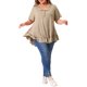 thumbnail image 2 of Agnes Orinda Camisetas de Talla Grande para Mujeres Henley Cuello en V con Botones Cortas con Volantes 3X Marrón Caqui, 2 of 6