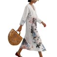 thumbnail image 3 of DISNIMO Maxi Dresses for Women Tiger Flower Printed Casual Loose Dress Lightweight V Neck Shift Dresses 3/4 Sleeve Midi Dress, M, 3 of 6